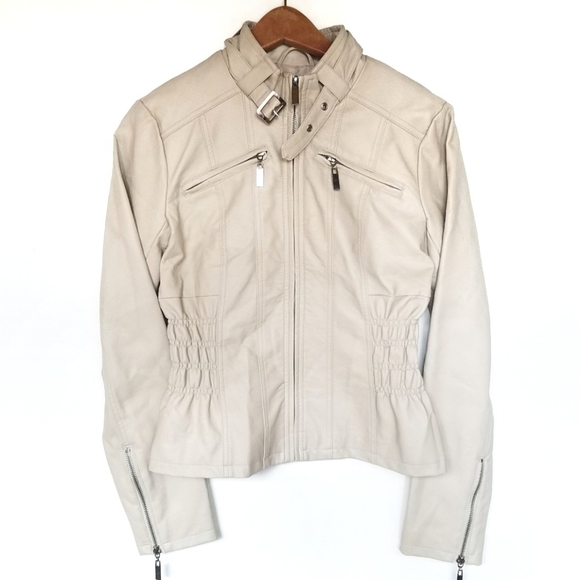 NEW YORK & COMPANY Faux leather jacket beige/Nude NWOT XSMALL - Picture 1 of 8